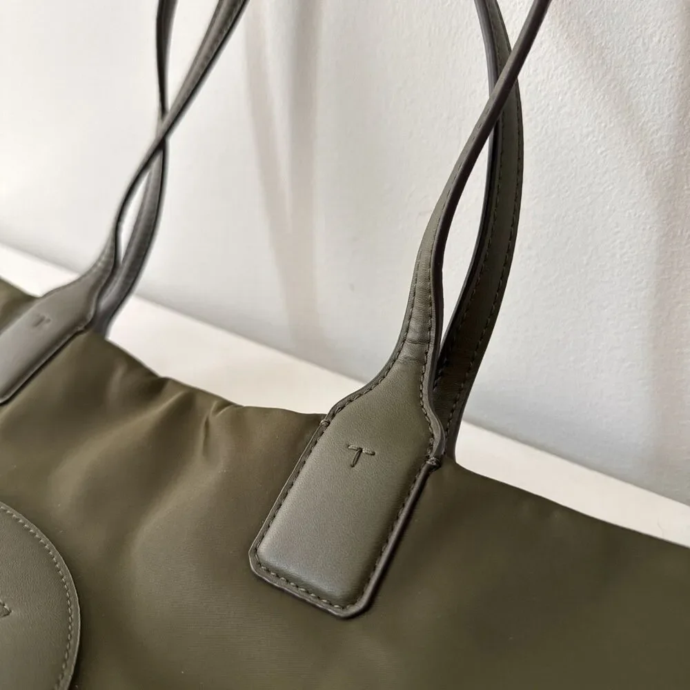 Tory Burch Ella Nylon Tote Bag Olive Leather Trim Authentic Light & Durable NWOT